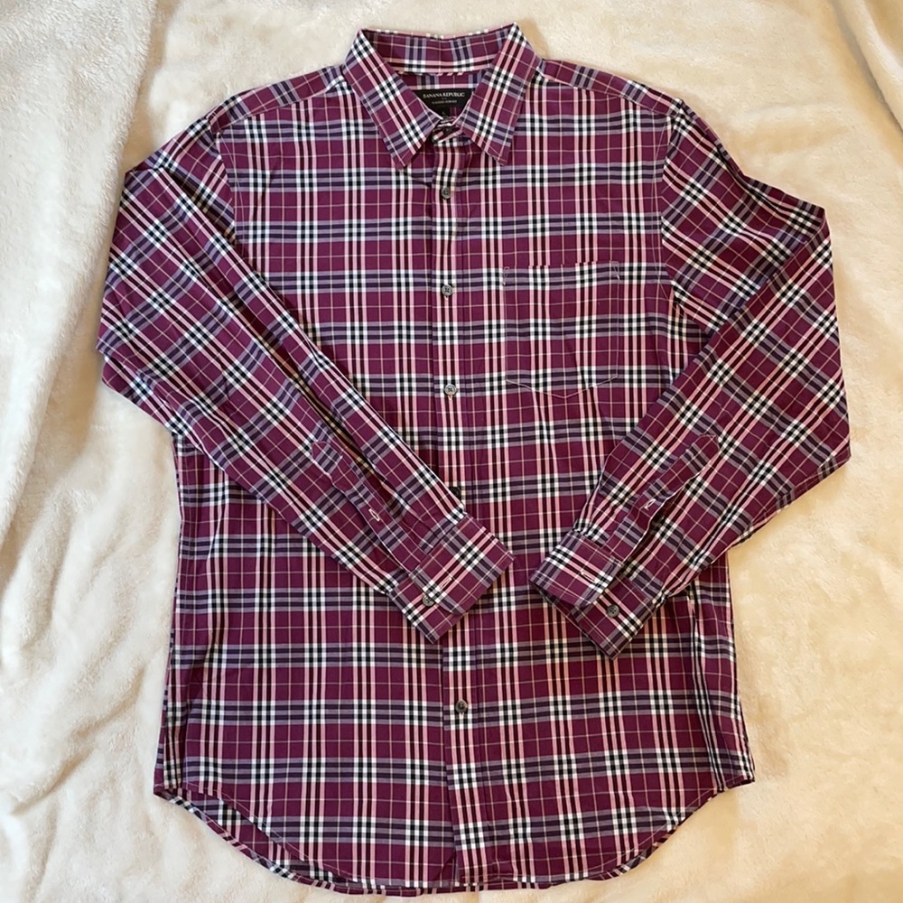Banana Republic Tailored Slim Fit Purple Plaid L